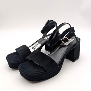 Steve Madden Mercerr Block Heel Platform Sandal Black Suede Size US9 EU40